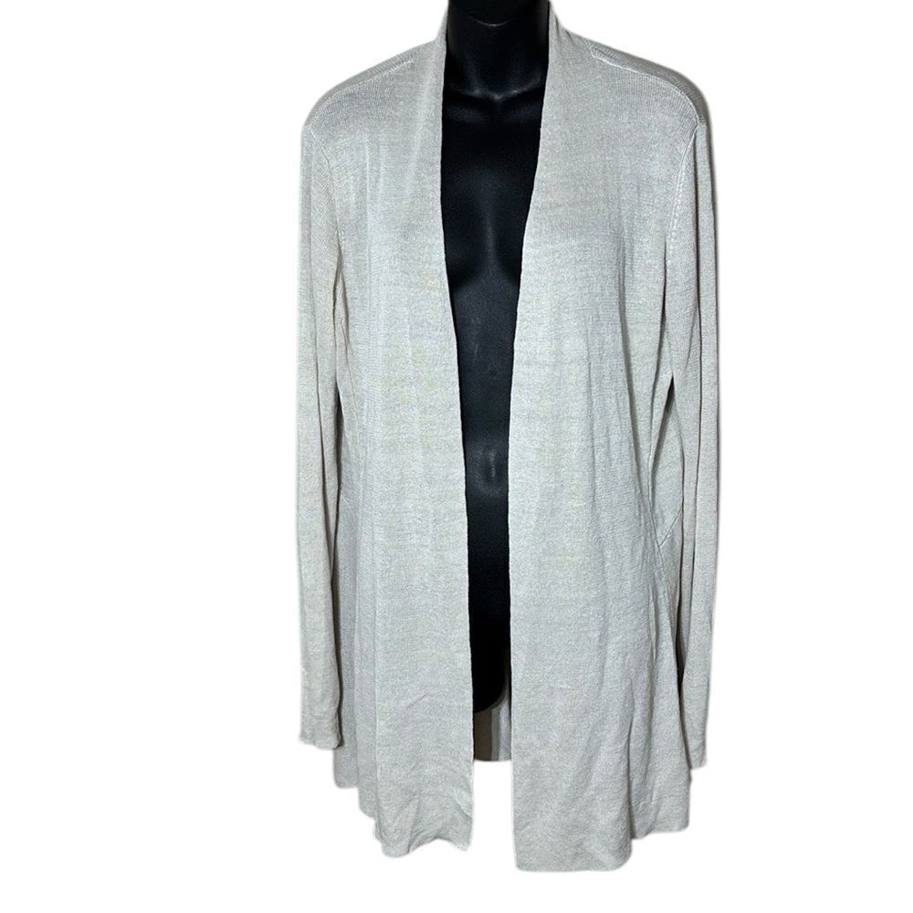 Eileen‎ fisher women’s large knit long line open cardigan linen blend summer
